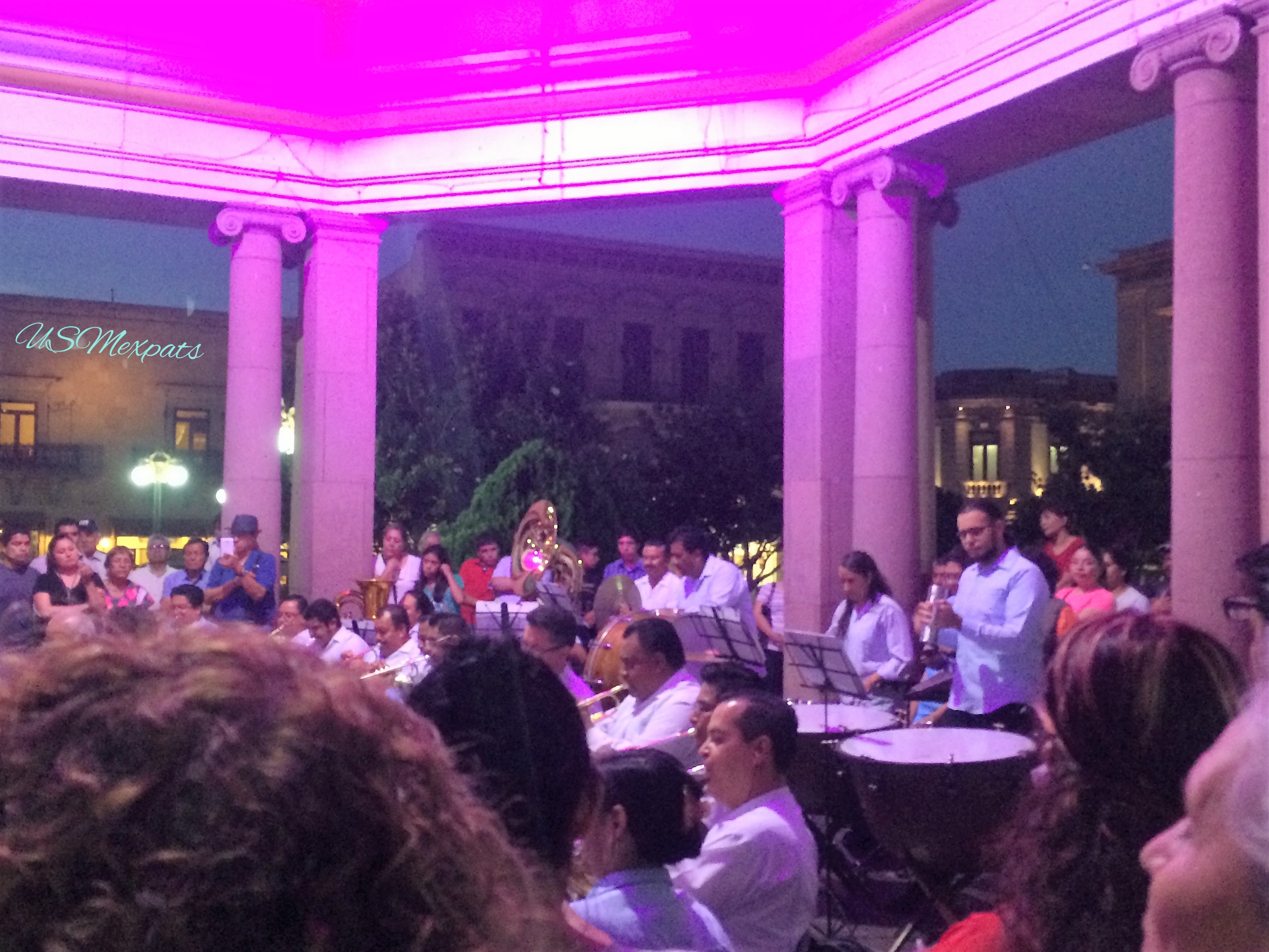 San Luis Potosi plaza de Catedral Metropolitana de San Luis Rey King San Luis Metropolitan Cathedral gazebo classical orchestra concert USMexpats